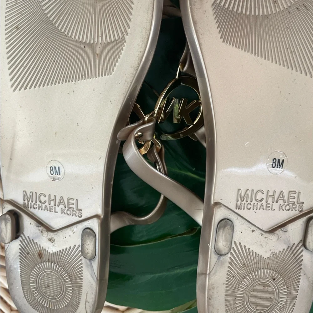 MICHAEL Michael Kors jelly flip-flops gold tone logo cork slip-on sandals size 8